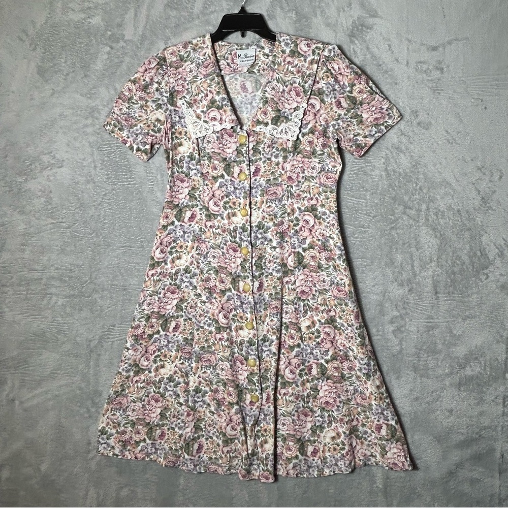 Vintage Ms Basia California Dress Womens Size S/M Floral Cottage Prairie Belted